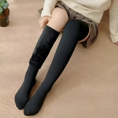 Black Women's Fleece-Lined Knee-High Socks