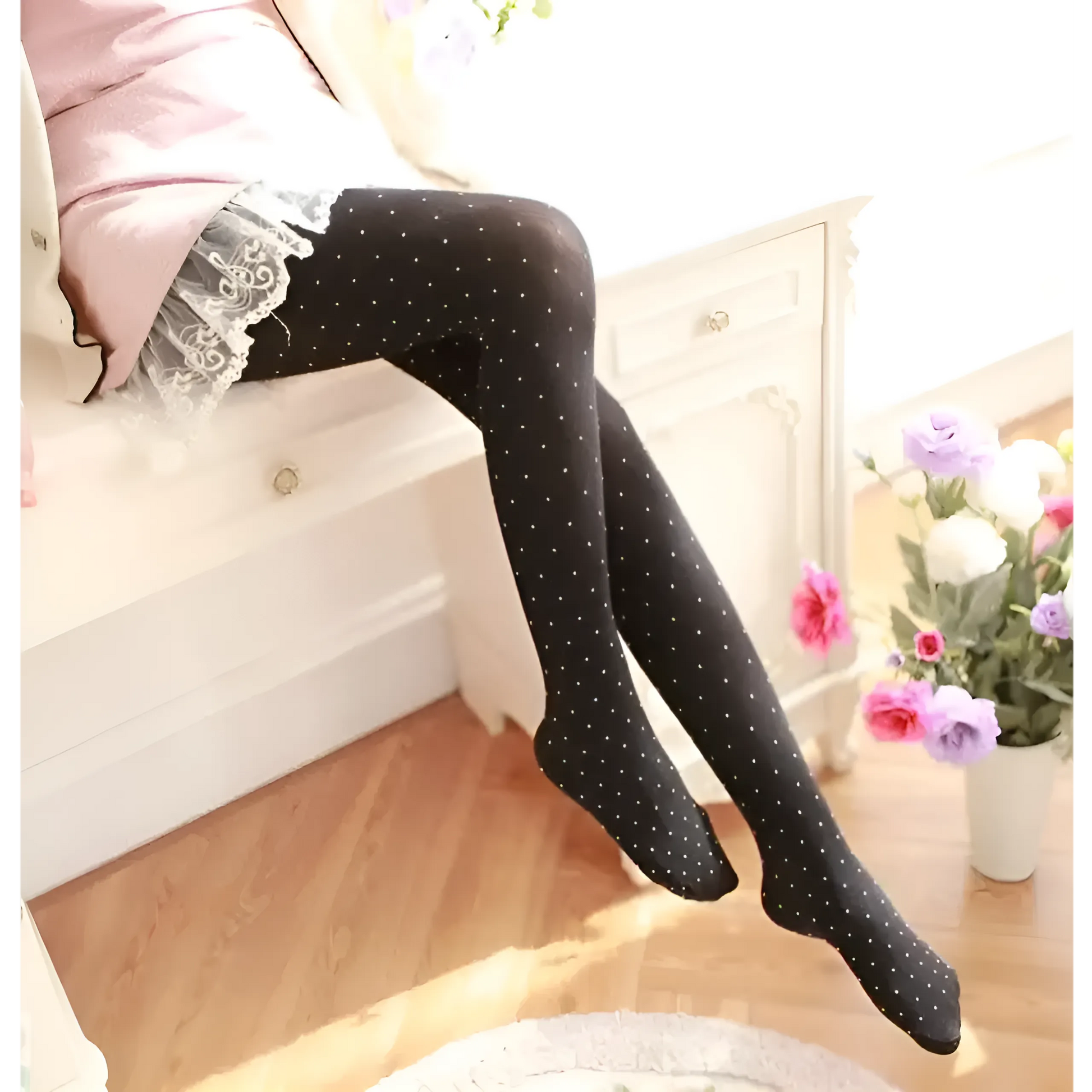 Black Women's Pearl Embellished Tights