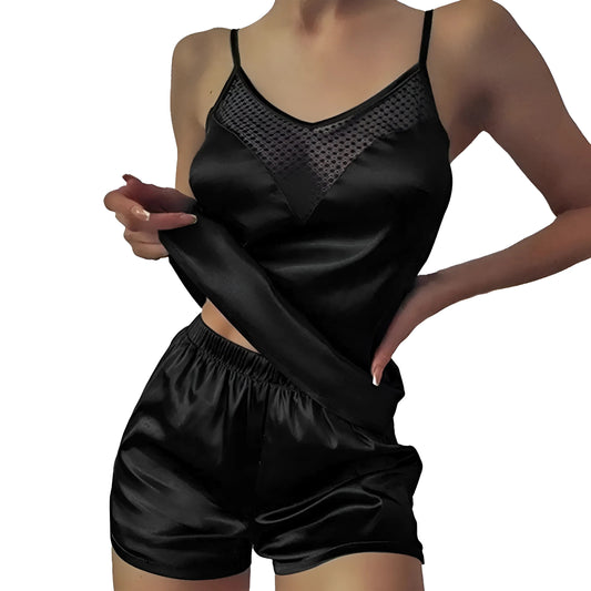 Black Women's Pyjamas with Mesh Bust