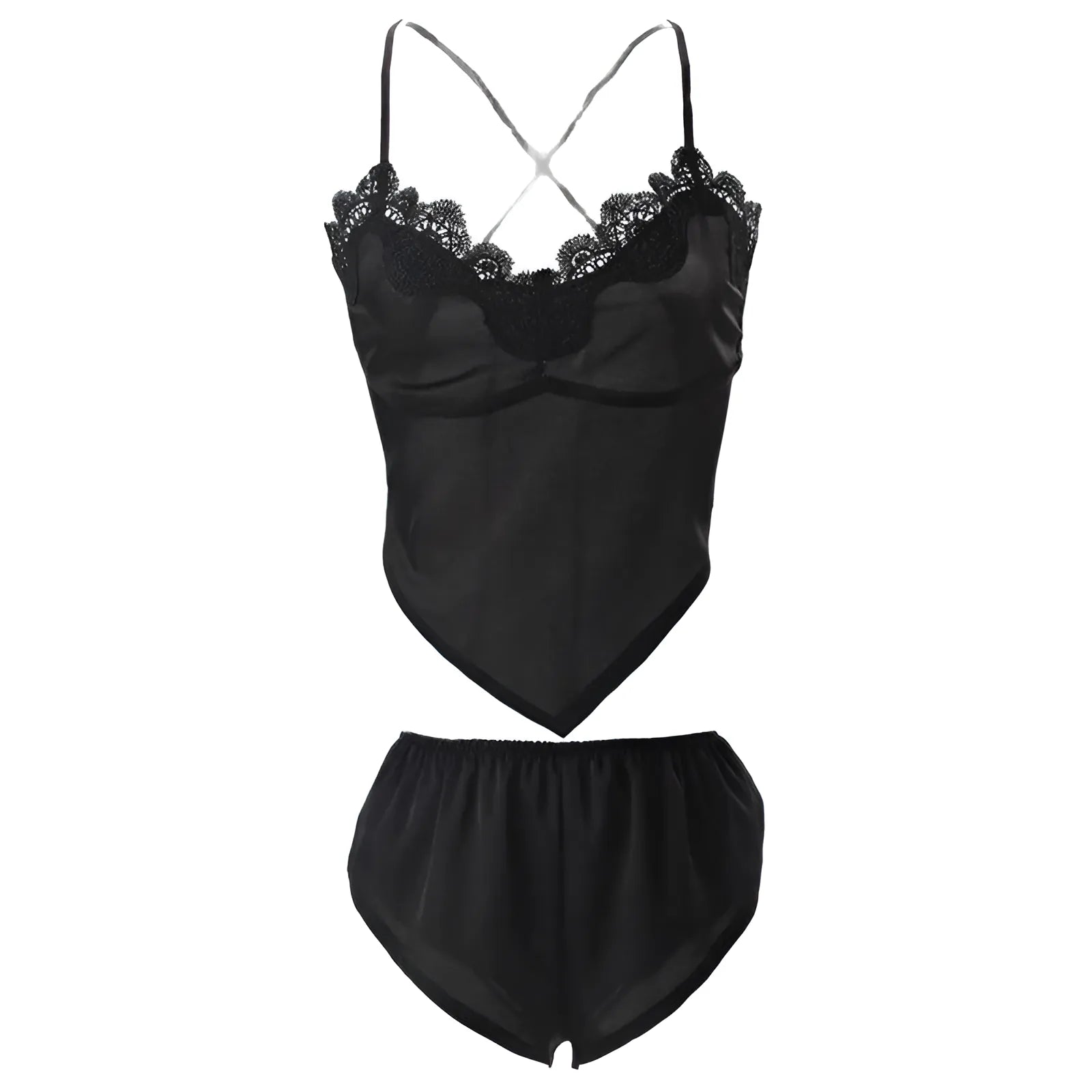 Black Women's Pyjamas with Tie-Front Top