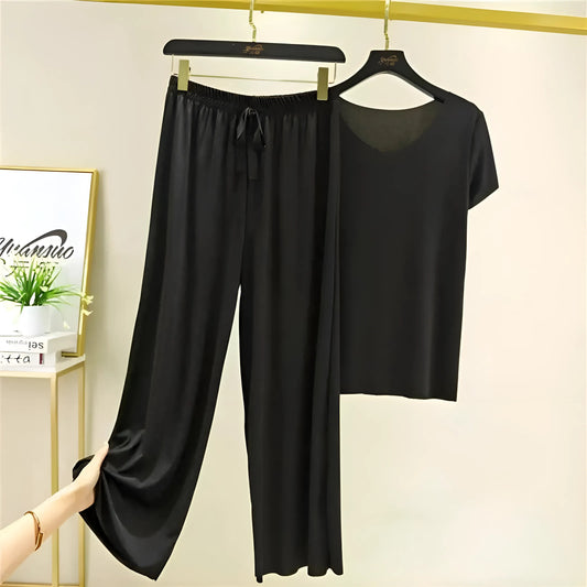 Black Women's Simple Pyjamas with Long Trousers