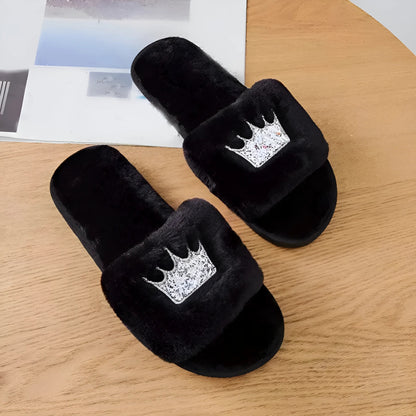 Black Women's Slippers with Crown