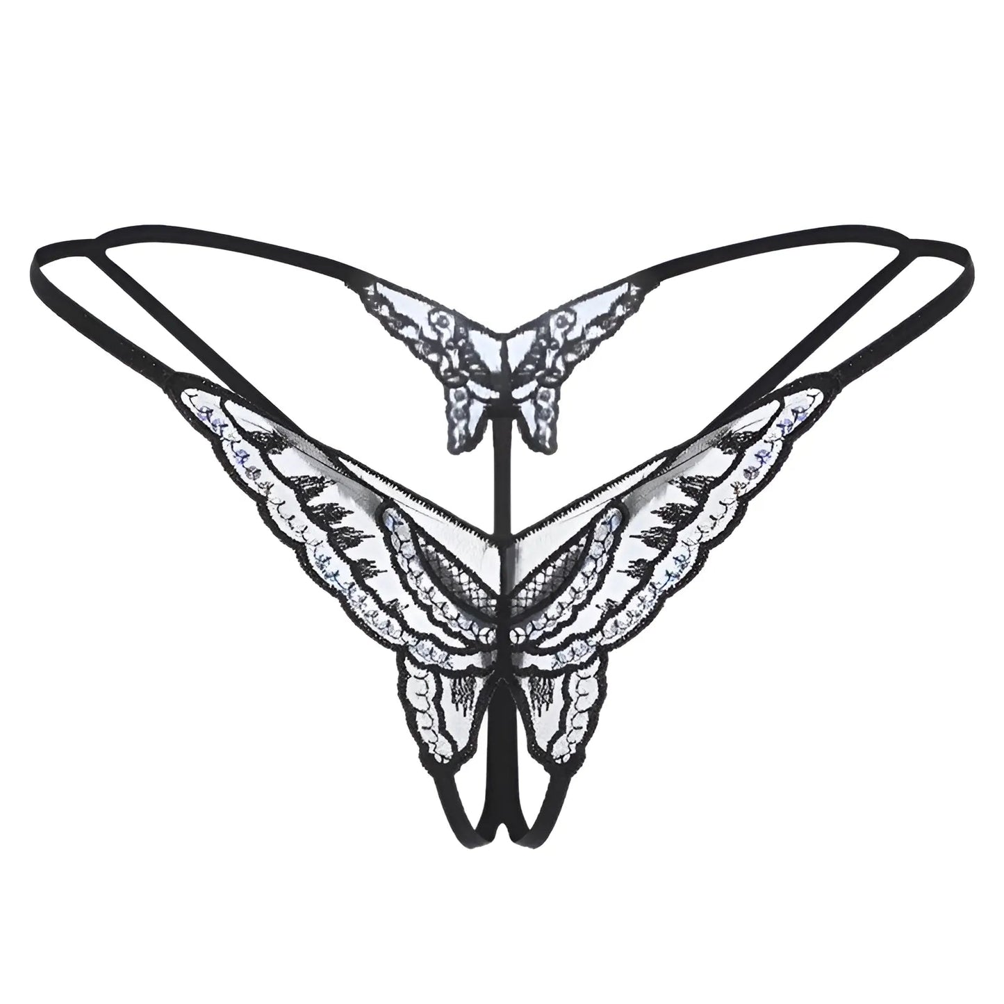 Black Women's Thong with Decorative Butterfly