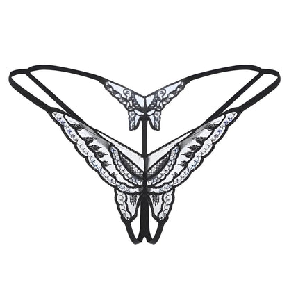 Black Women's Thong with Decorative Butterfly