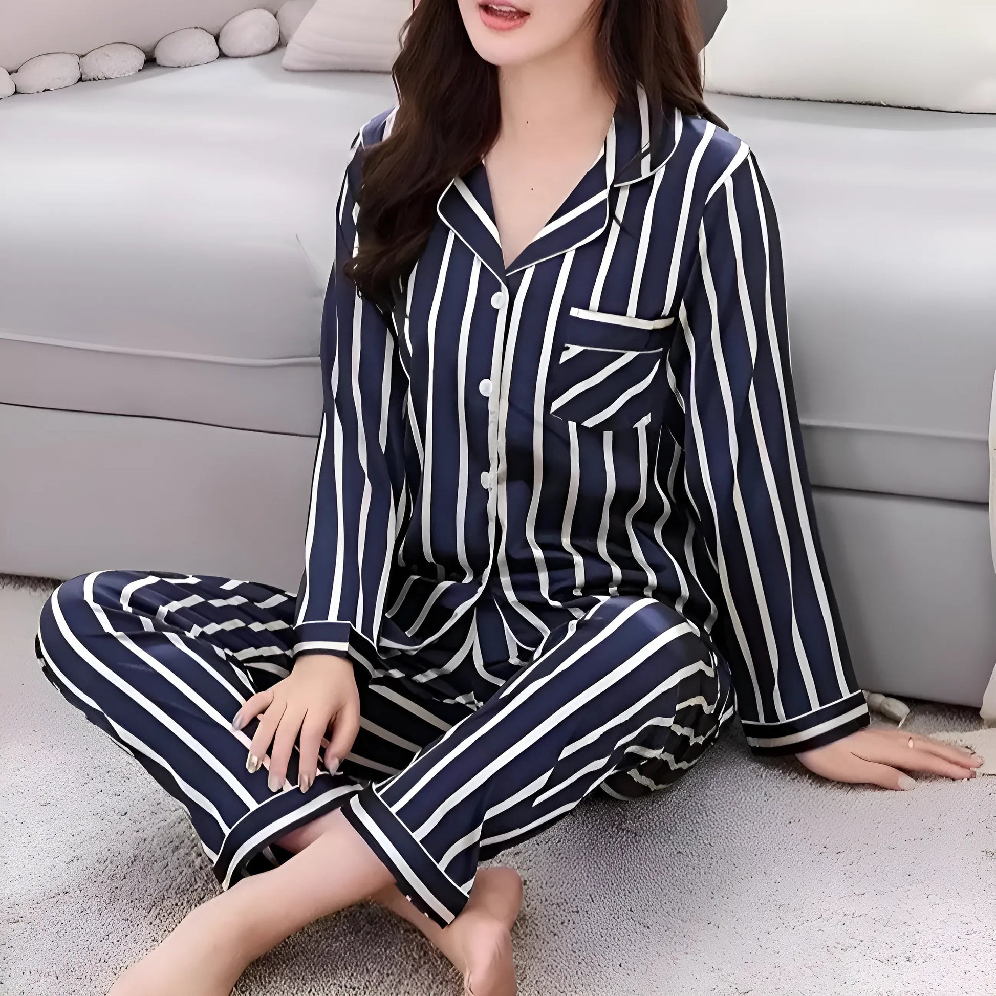 Black Women's Vertical Stripe Pyjamas