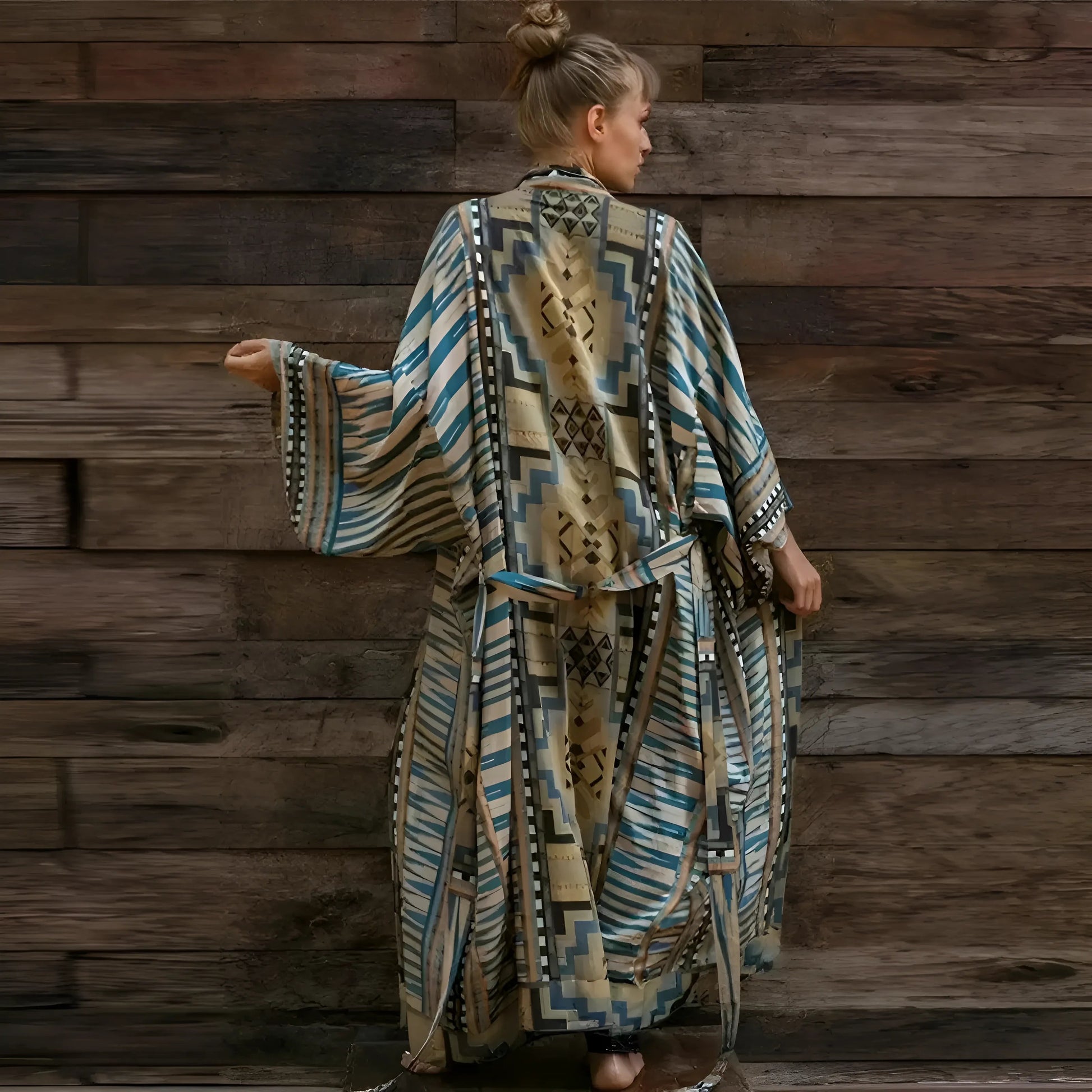 Blue Aztec Pattern Beach Kimono