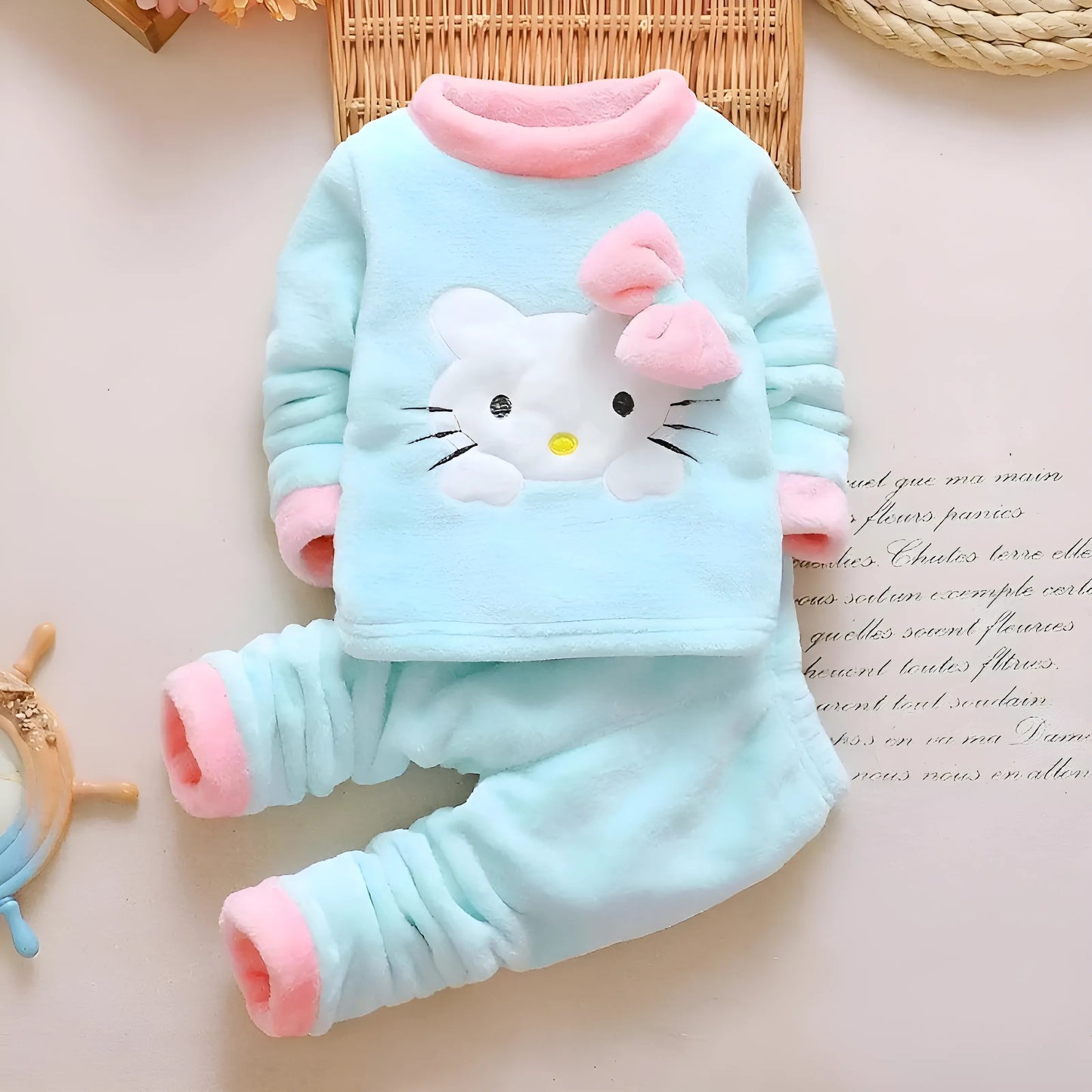 Blue Children's Plush Cat-Themed Pyjamas