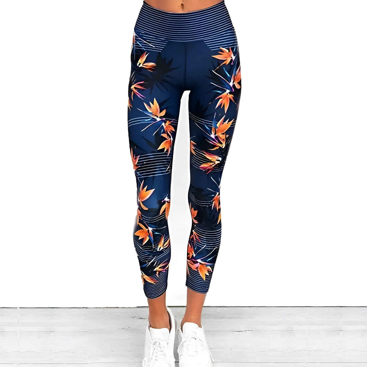 Blue Floral Print Sports Leggings