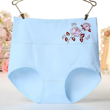 Blue High-Waisted Knickers with Decorative Rose