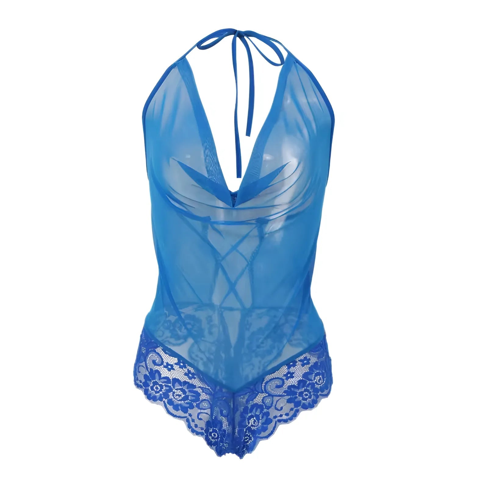 Blue Lace-Front Bodysuit