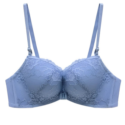 Blue Lace Front Fastening Push-Up Bra