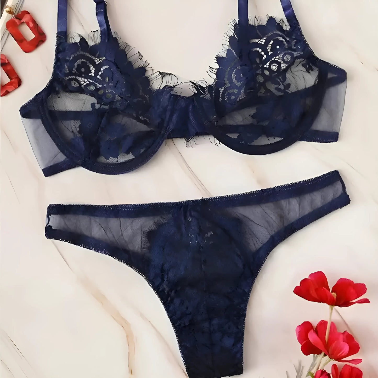 Blue Lace Lingerie Set