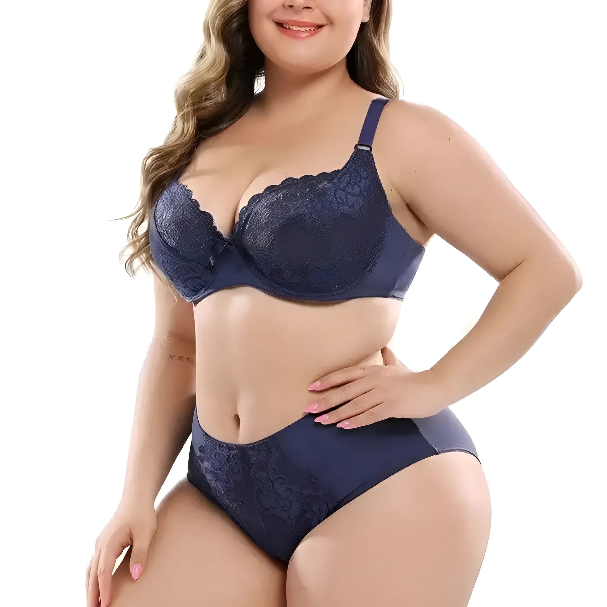 Blue Lace Lingerie Set in Plus Sizes