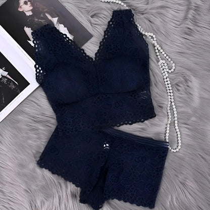 Blue Lace Lingerie Set with Built-in Features