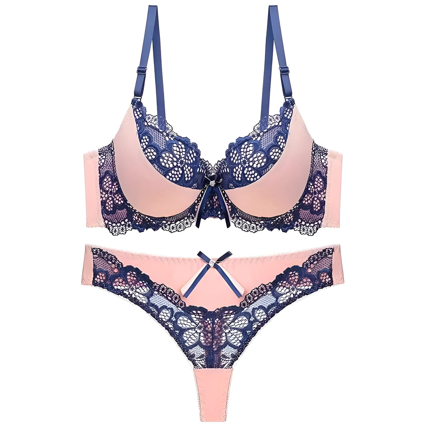 Blue Lace Trim Lingerie Set