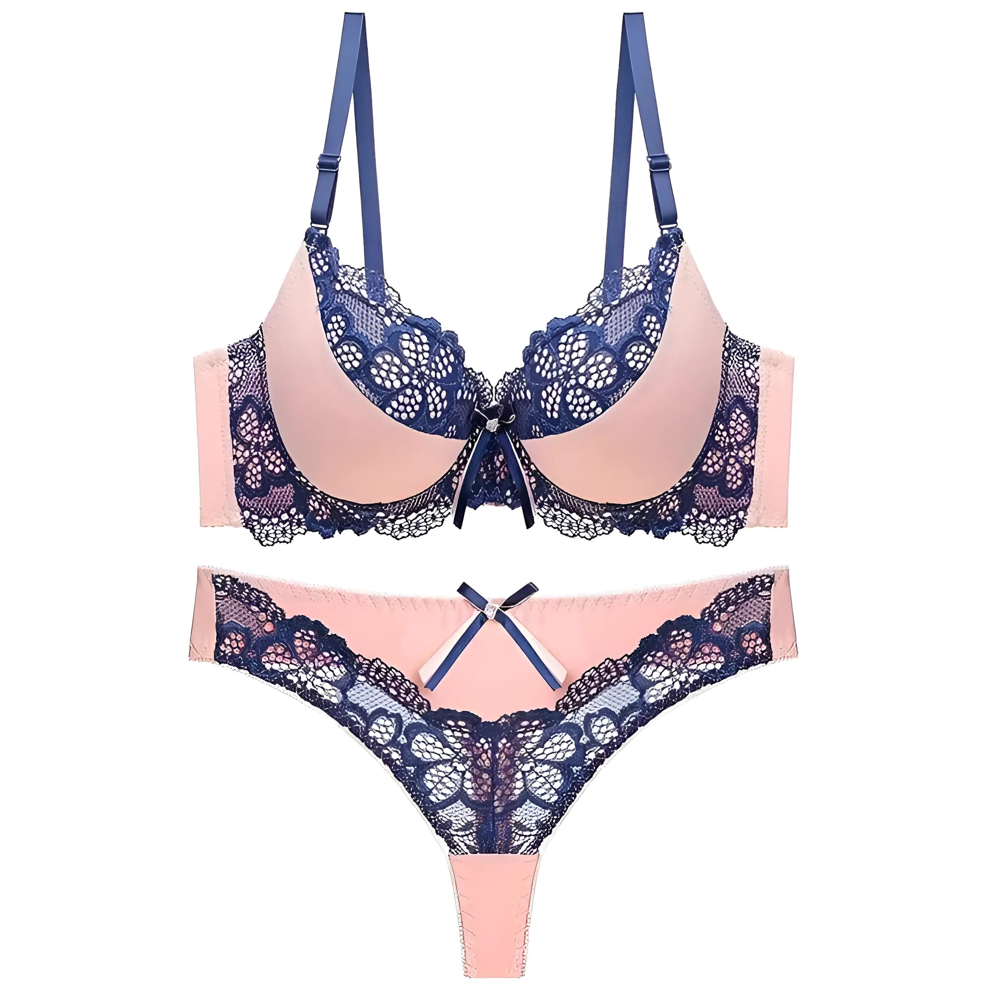 Blue Lace Trim Lingerie Set