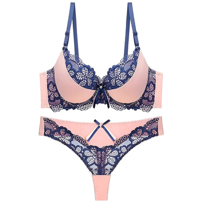 Blue Lace Trim Lingerie Set