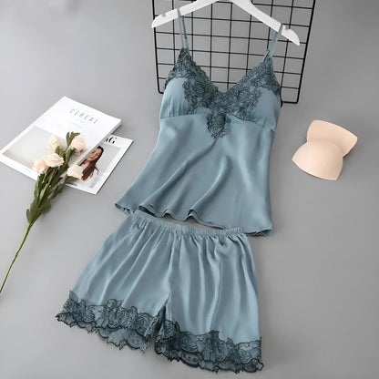 Blue Lace Trim Women's Pyjama Set