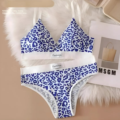 Blue Leopard Print Lingerie Set