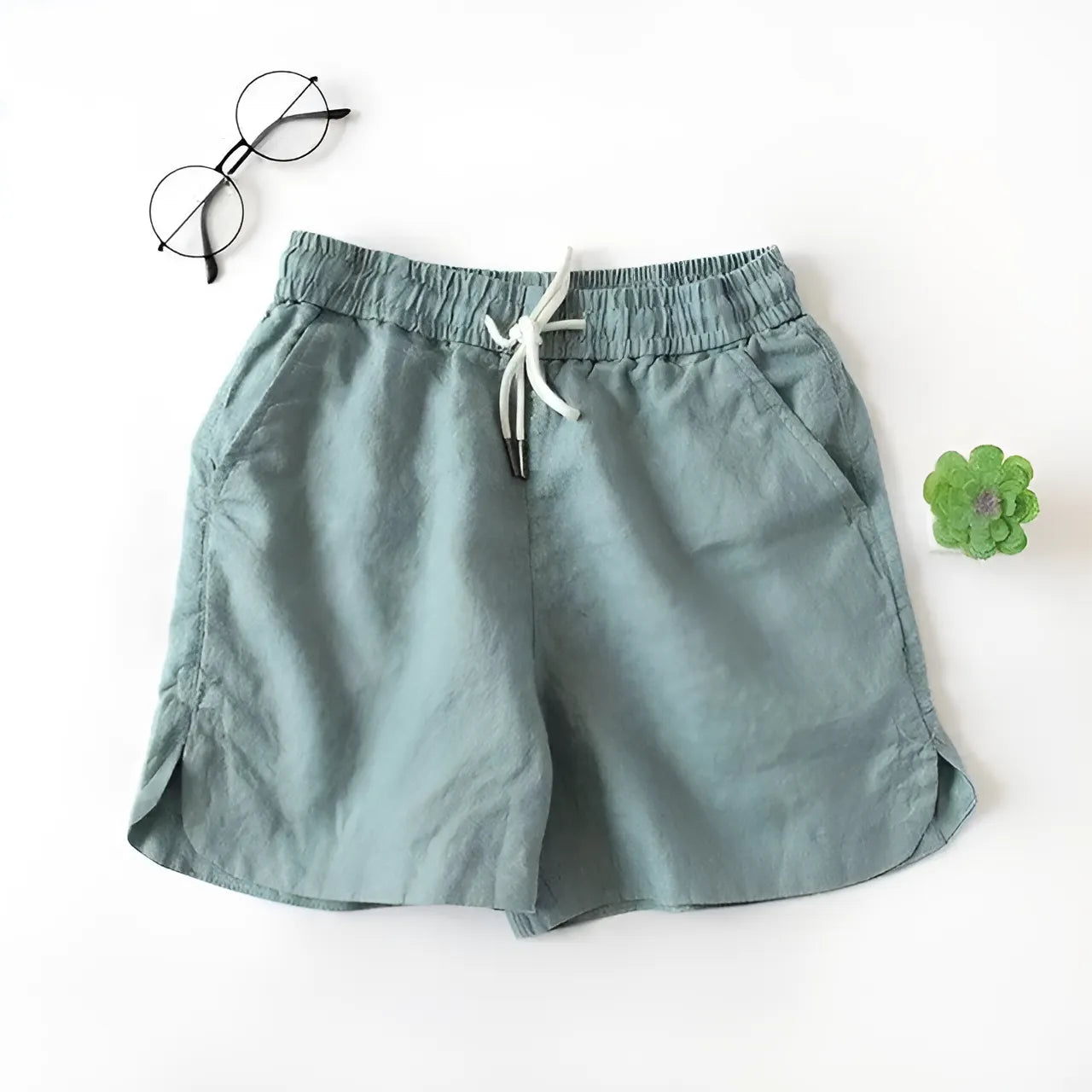 Blue Loose Sleep Shorts with Tie Waist