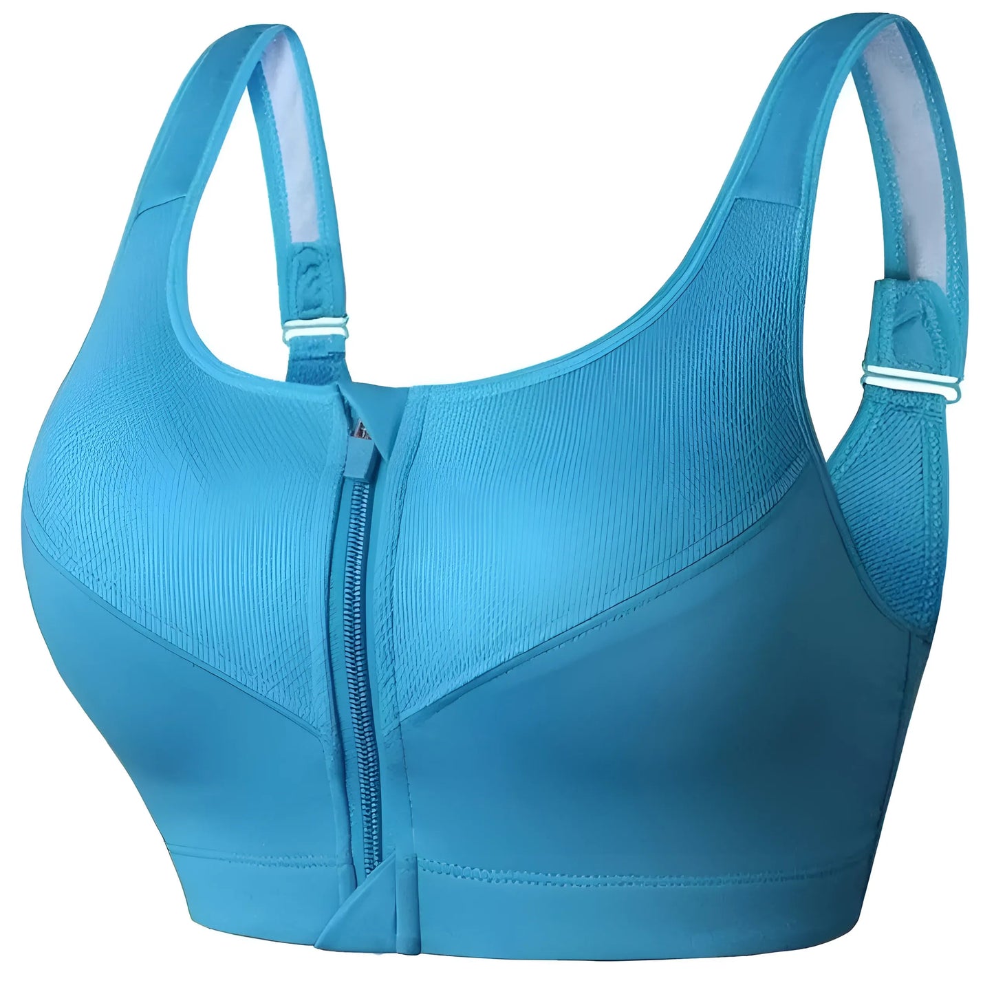 Blue Plus Size Sports Bra with Zip Closure