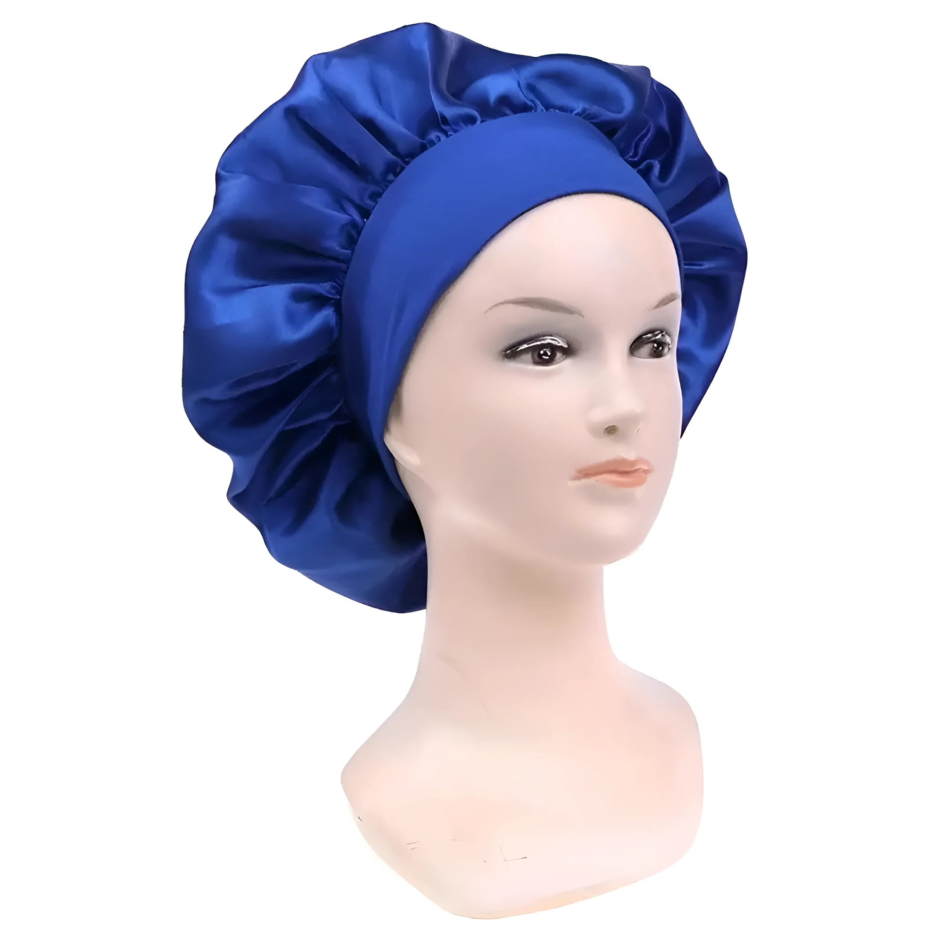 Blue Satin Sleep Cap with Elastic Band