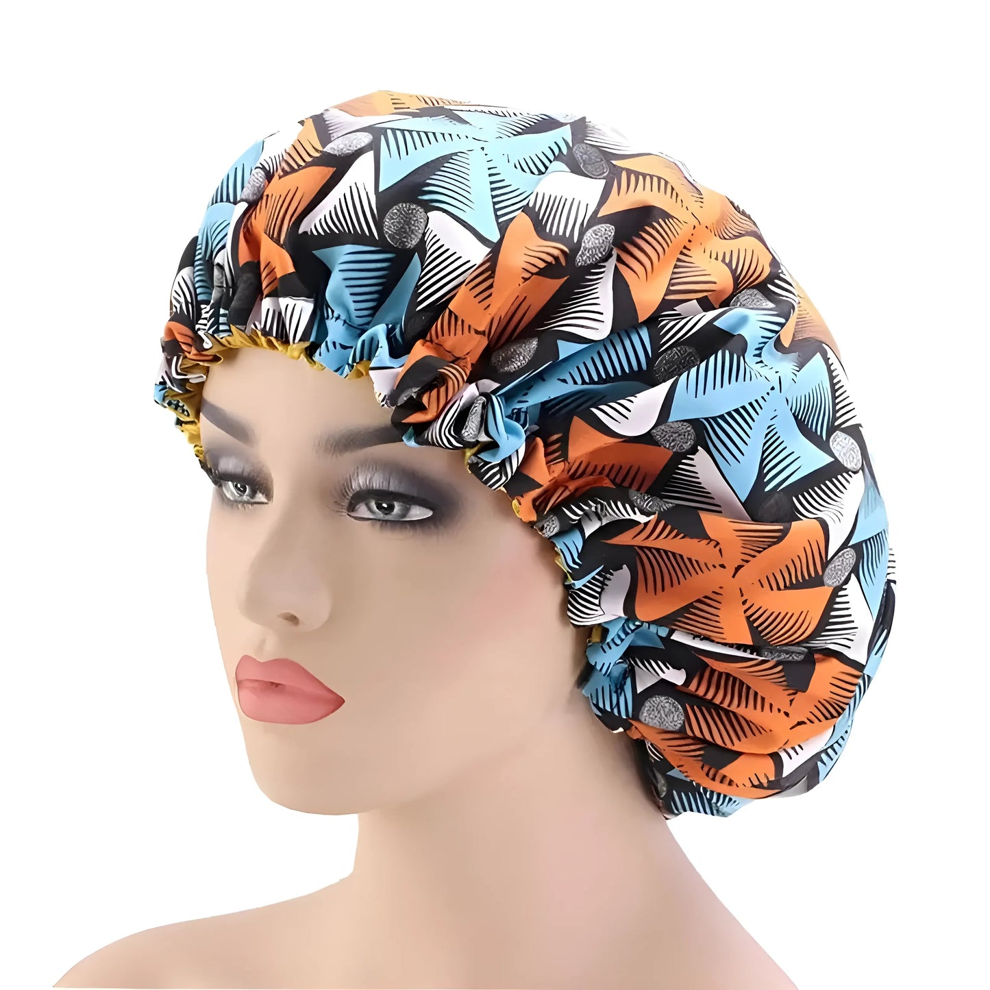 Blue Satin Sleep Cap with Patterns