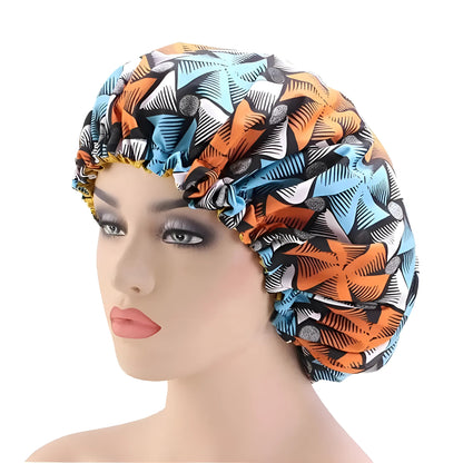 Blue Satin Sleep Cap with Patterns