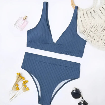 Blue Striped Two-Piece Swimsuit