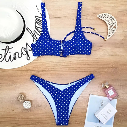 Blue Two-Piece Swimsuit with Bust Tie