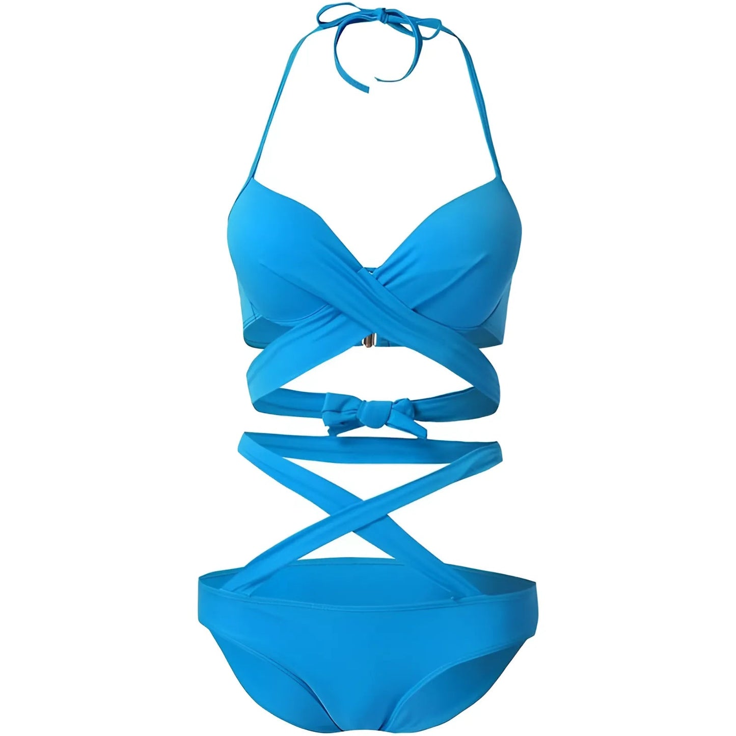 Blue Two-Piece Swimsuit with Straps