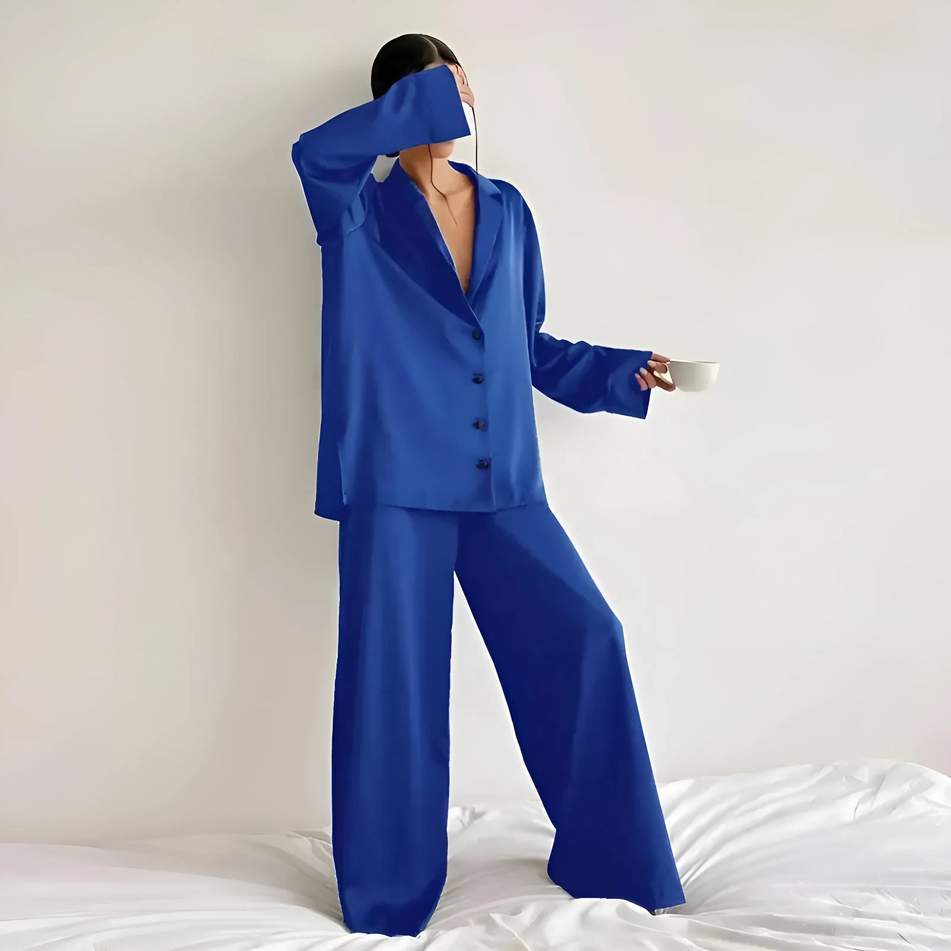 Blue Wide satin pyjama