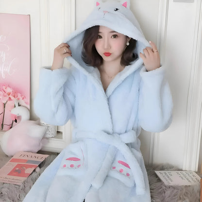 Blue Women's Fleece Robe with Ears