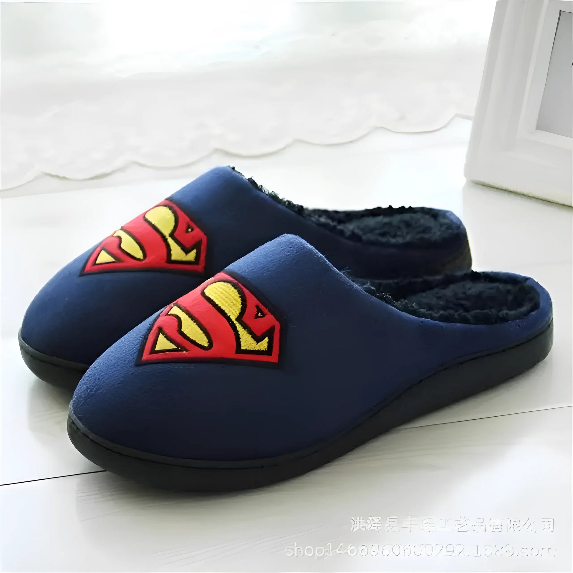 Blue Women's Slippers with Superhero Logo