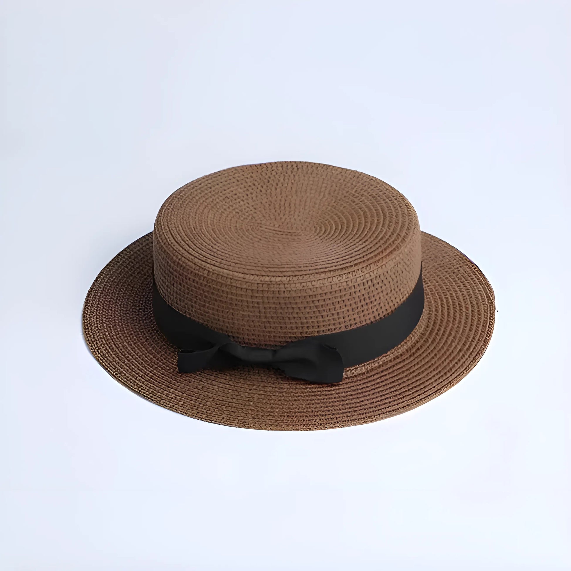 Brown Beach Hat with Black Ribbon