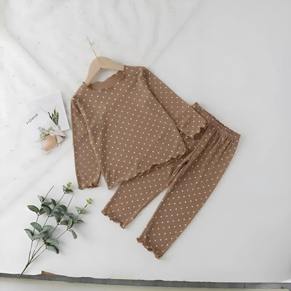 Brown Children's Long Sleeve Dotted Pyjamas