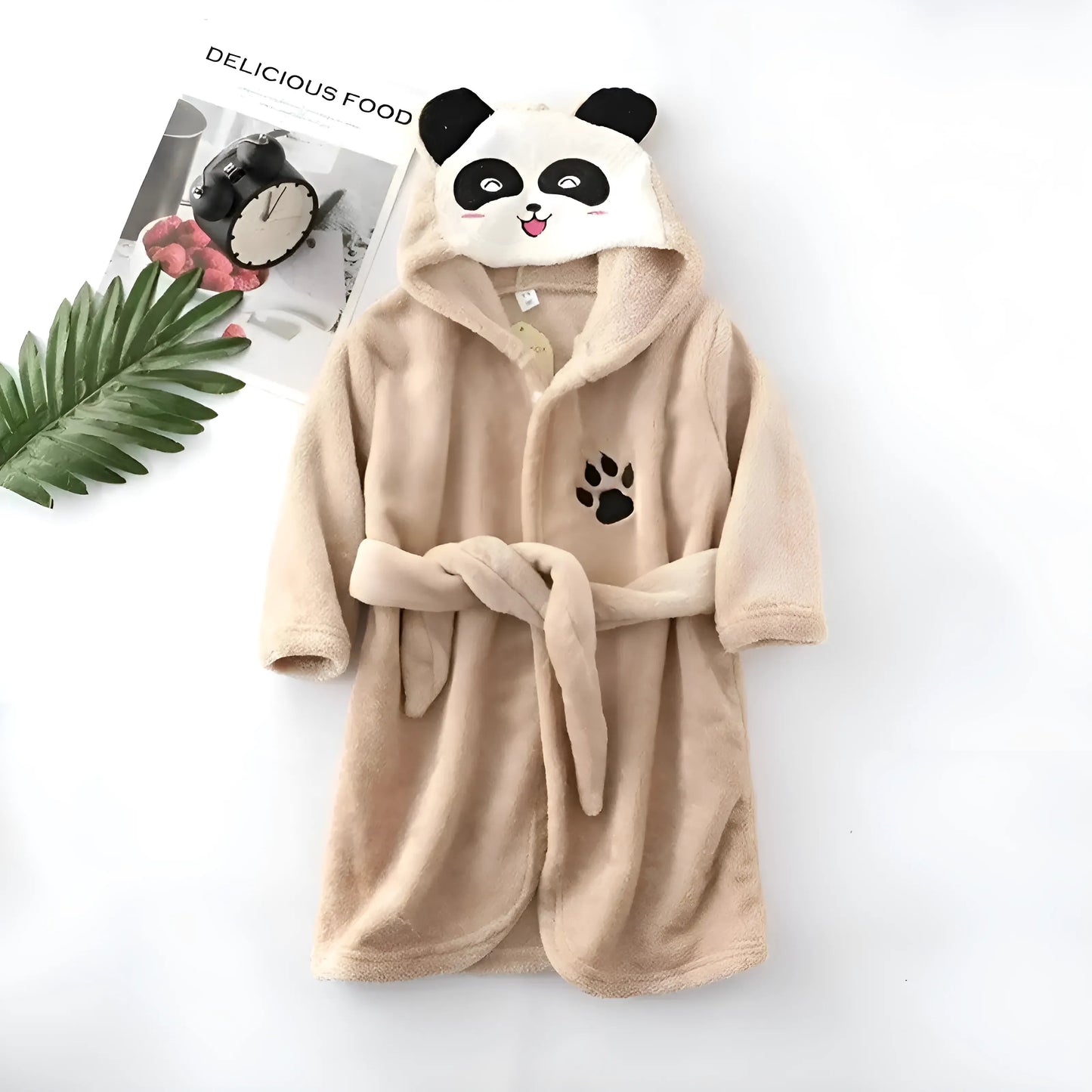 Brown Children's Panda Print Bathrobe