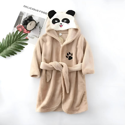 Brown Children's Panda Print Bathrobe