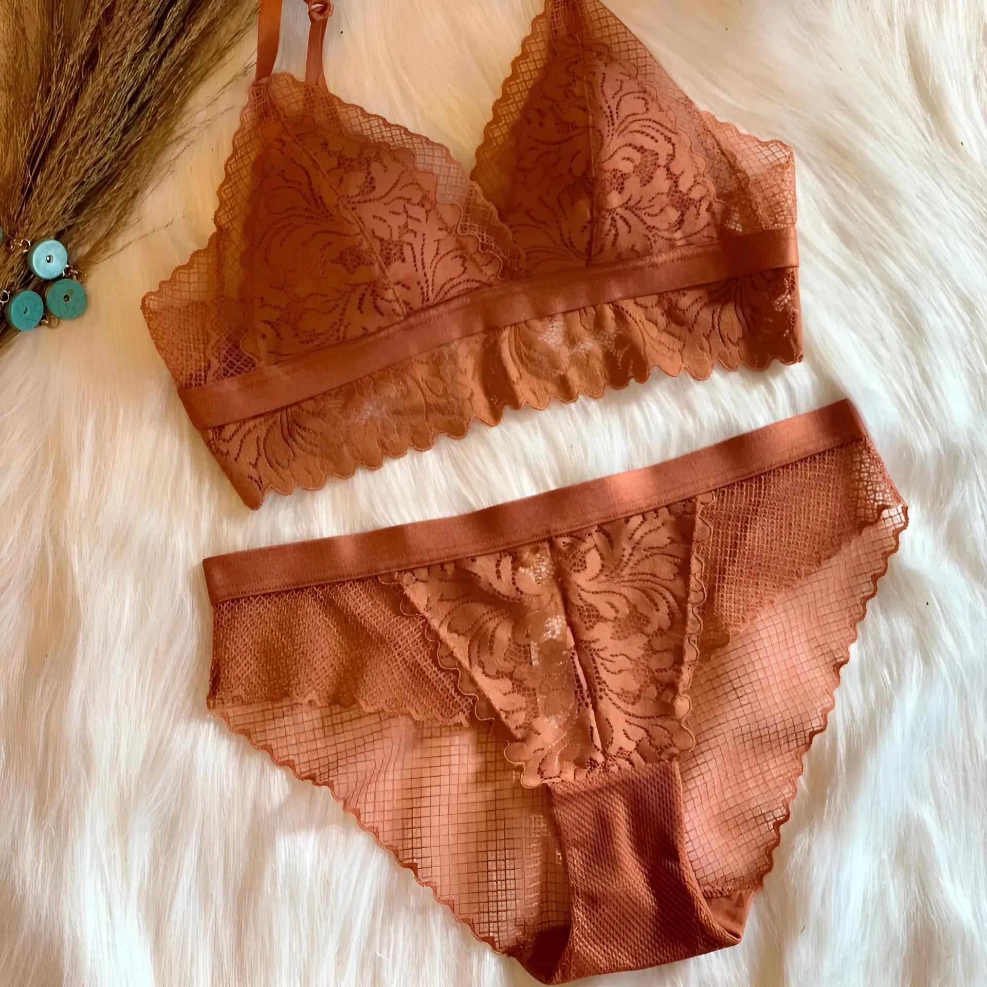 Brown Lace Lingerie Set