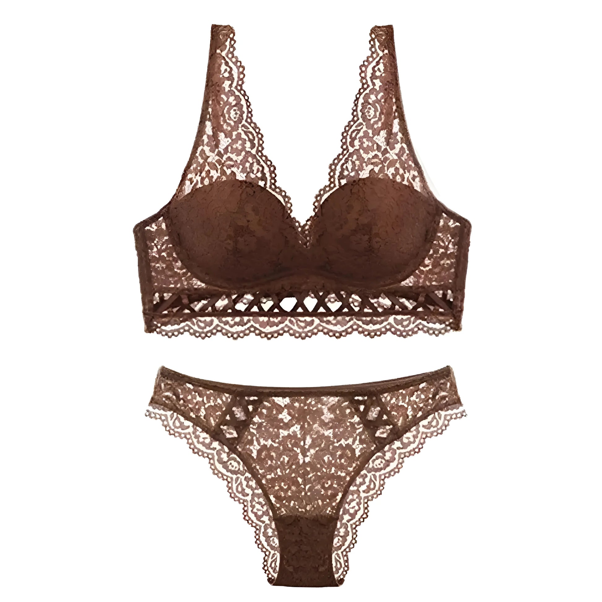 Brown Lace Lingerie Set with Decorative Ties