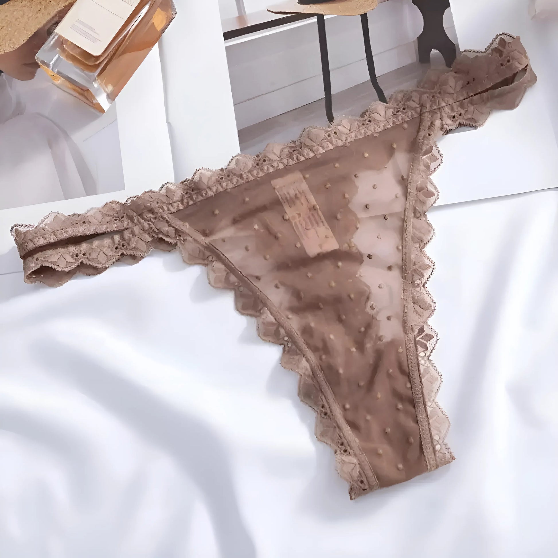 Brown Lace Polka Dot Thongs