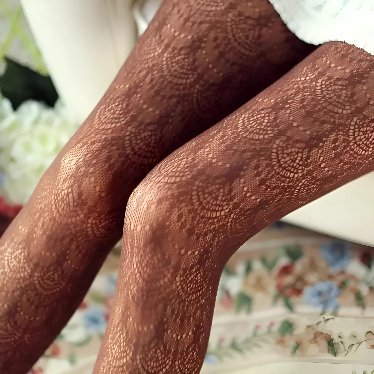 Brown Lace Women's Tights