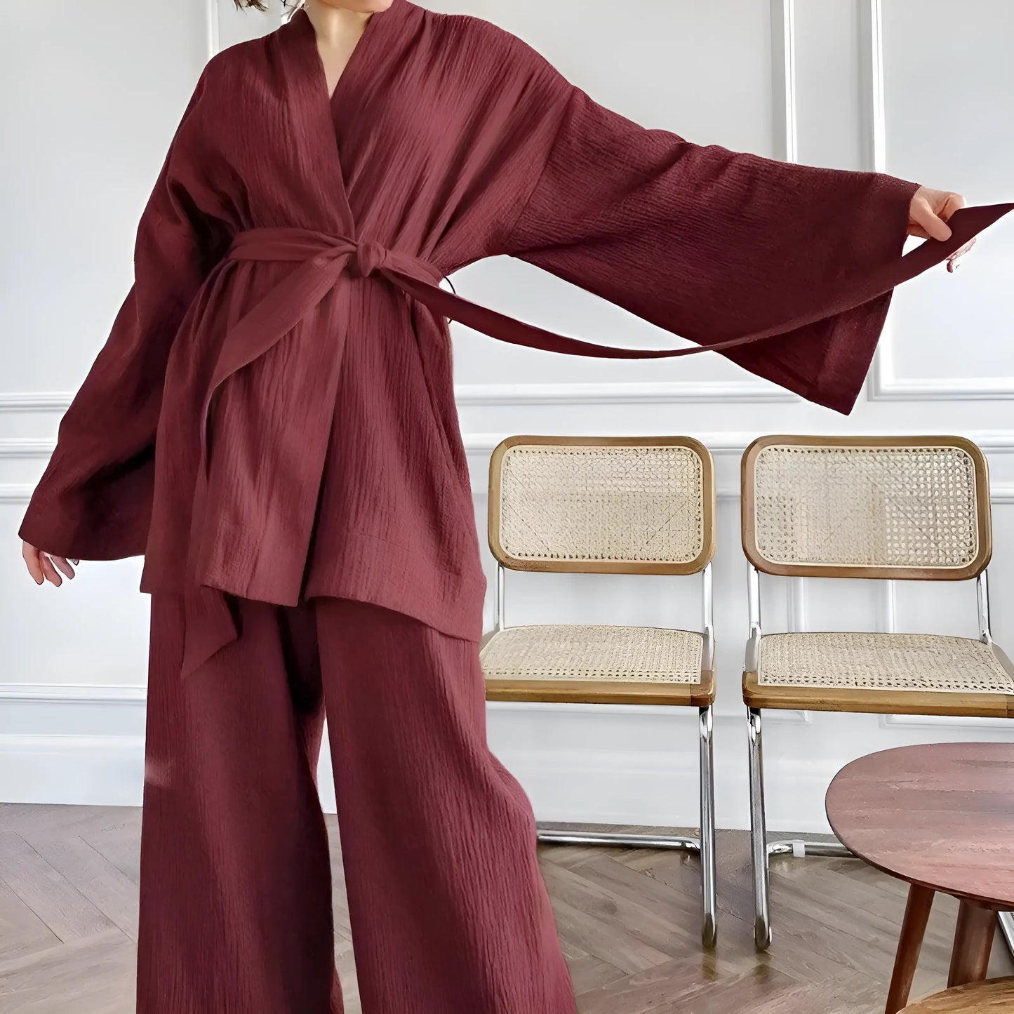 Brown Muslin Pyjama with Tie Detail