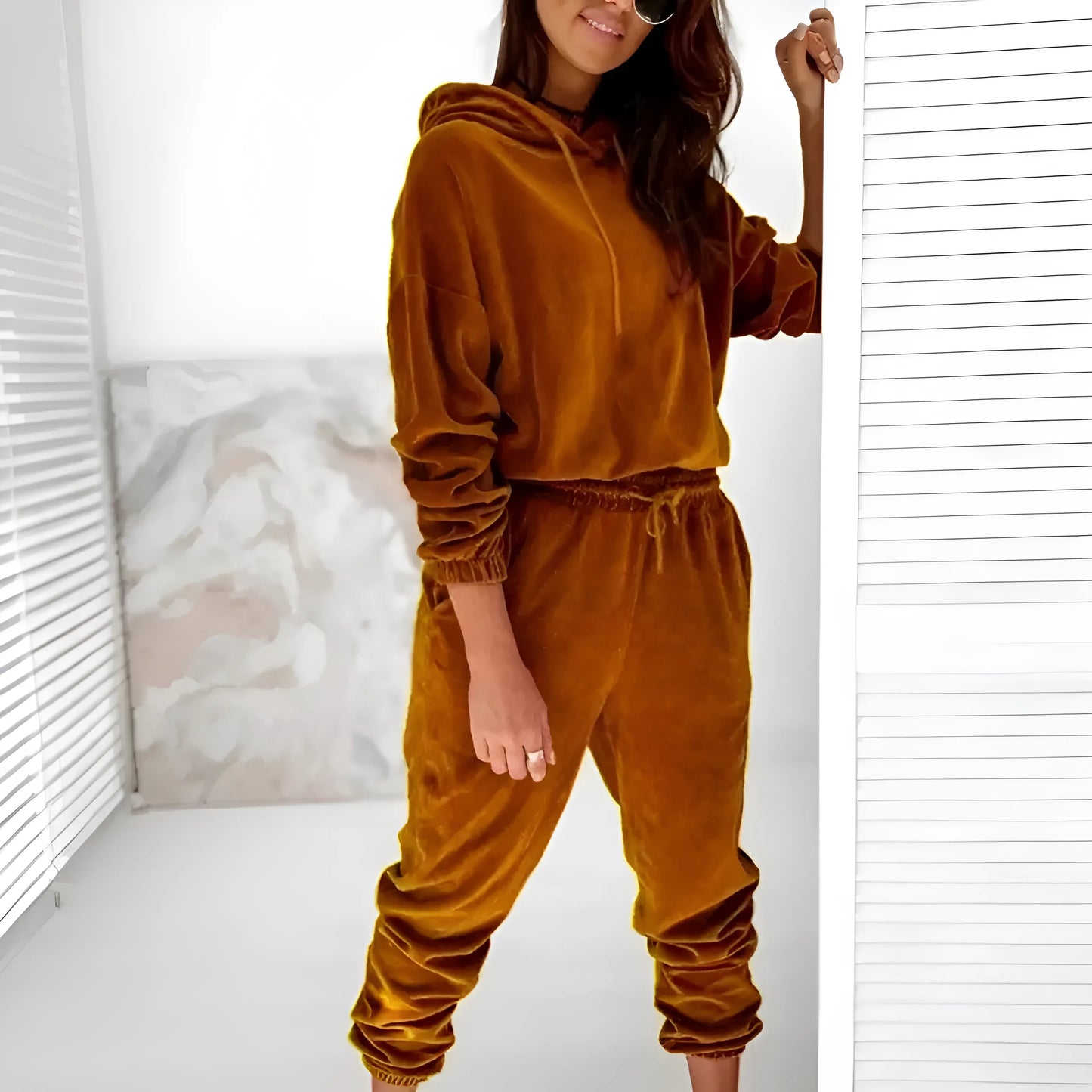 Brown Velvet Tracksuit Set