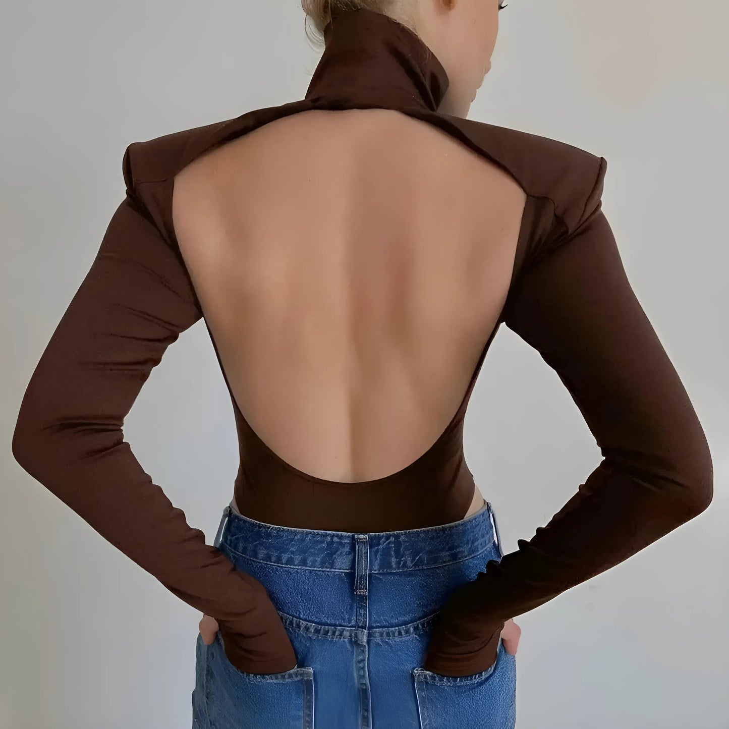 Brown Women's Bodysuit with Open Back