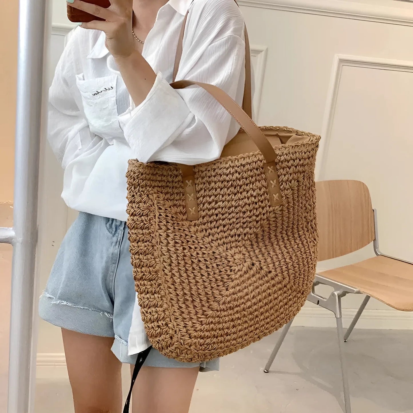 Brown Woven Beach Bag