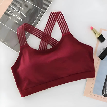 Burgundy Cross-Back Sports Bra