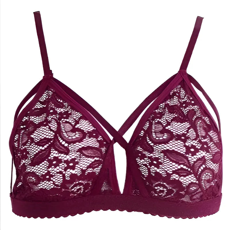 Burgundy Lace Bralette with Decorative Straps