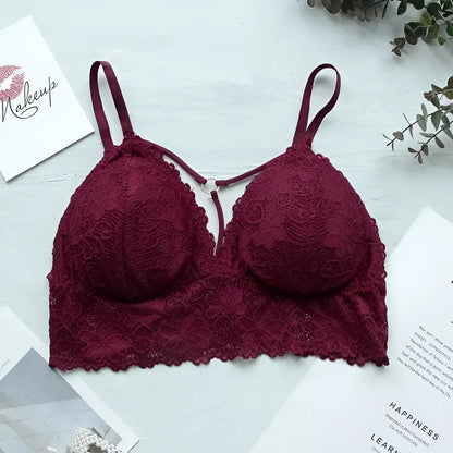 Burgundy Lace Bralette with Straps