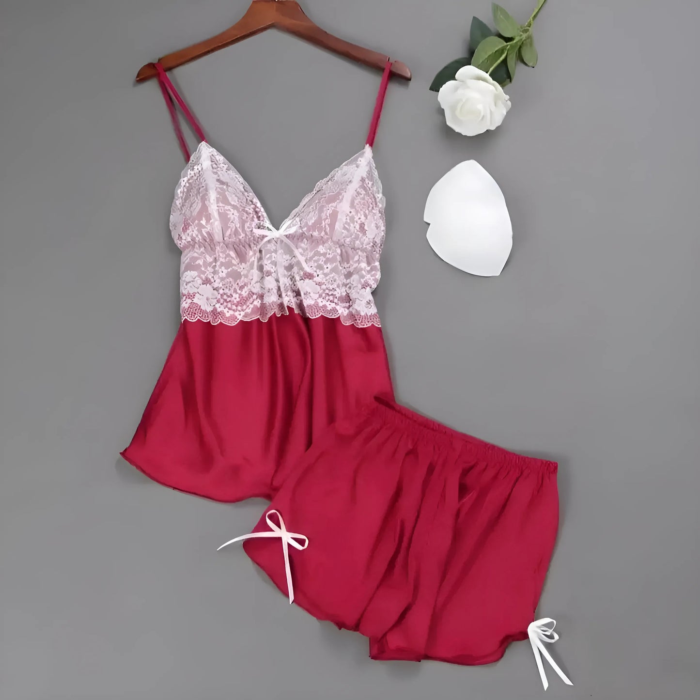 Burgundy Lace Bust Women's Pyjama Set